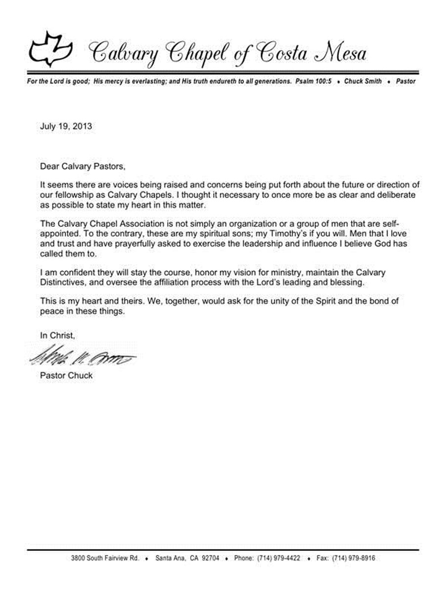 Letter from Chuck Smith